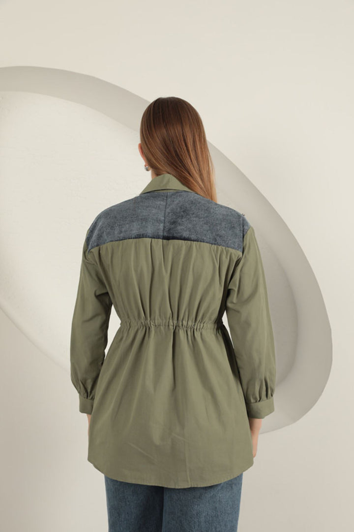 KKT Poplin Fabric Front Pearl Detailed Khaki Women's Shirt - Shawnee