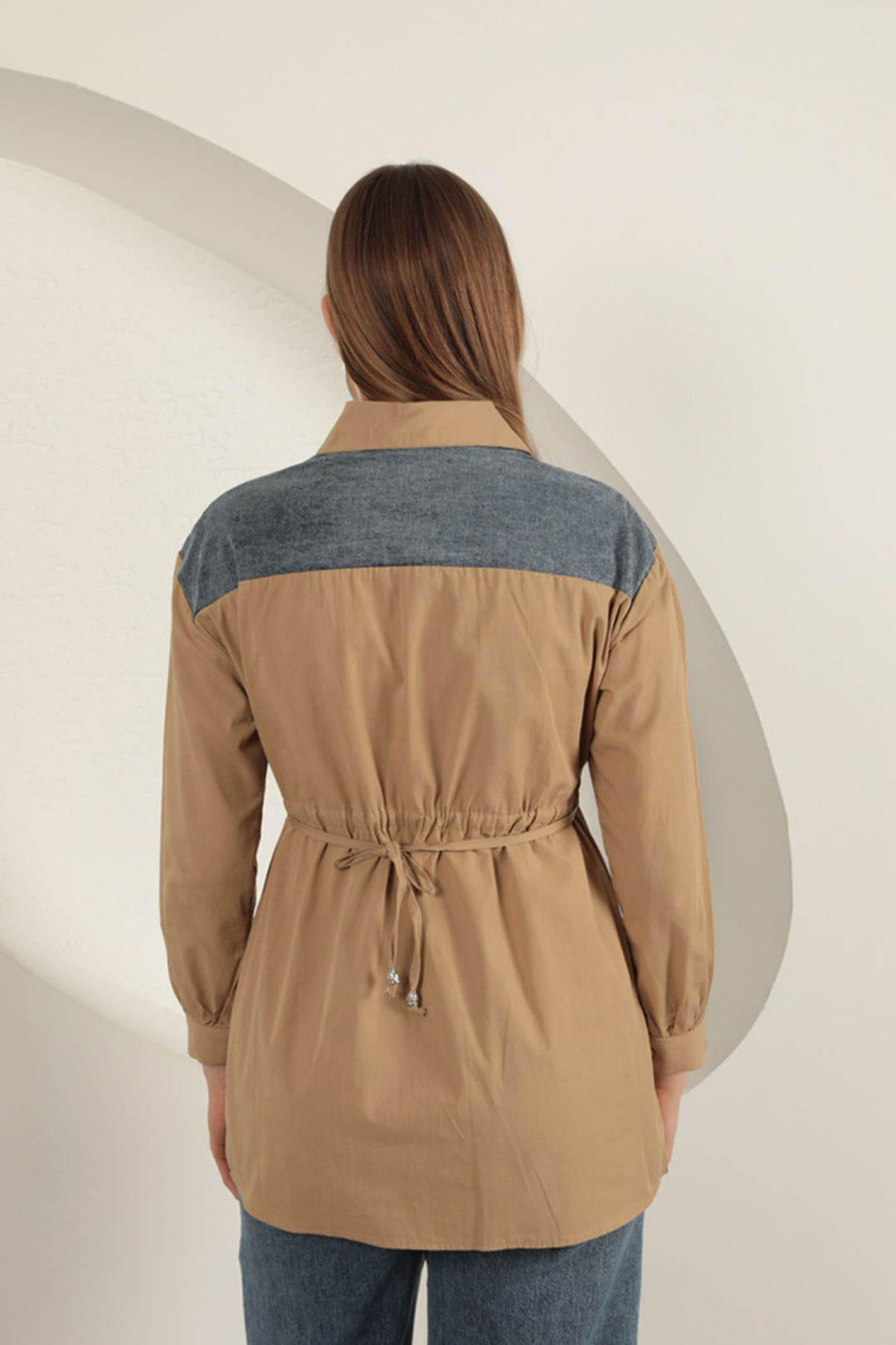 KKT Poplin Fabric Pearl Detailed Tan Women's Shirt - Den Helder