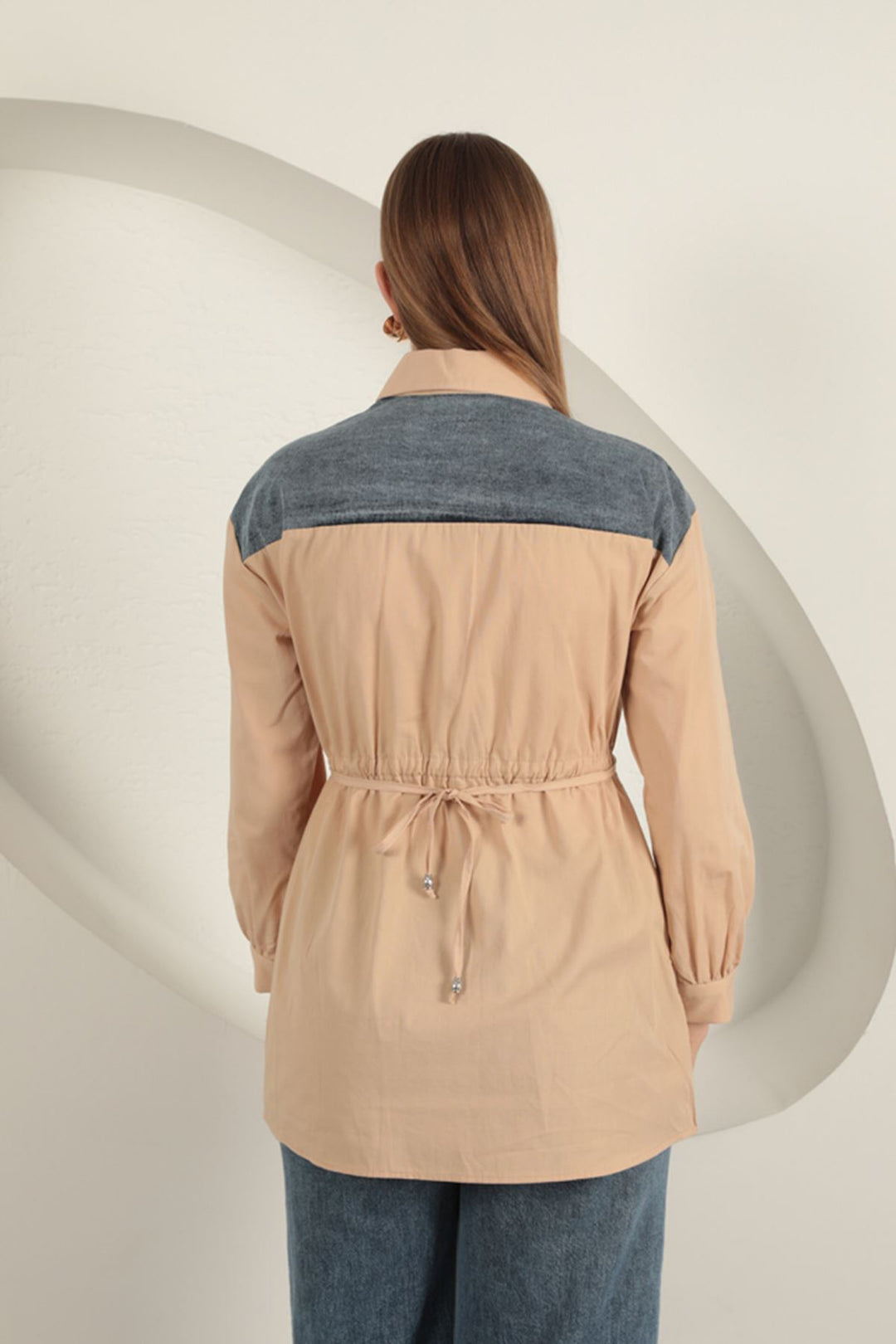 KKT Poplin Fabric Front Pearl Detailed Beige Women's Shirt - Anniston