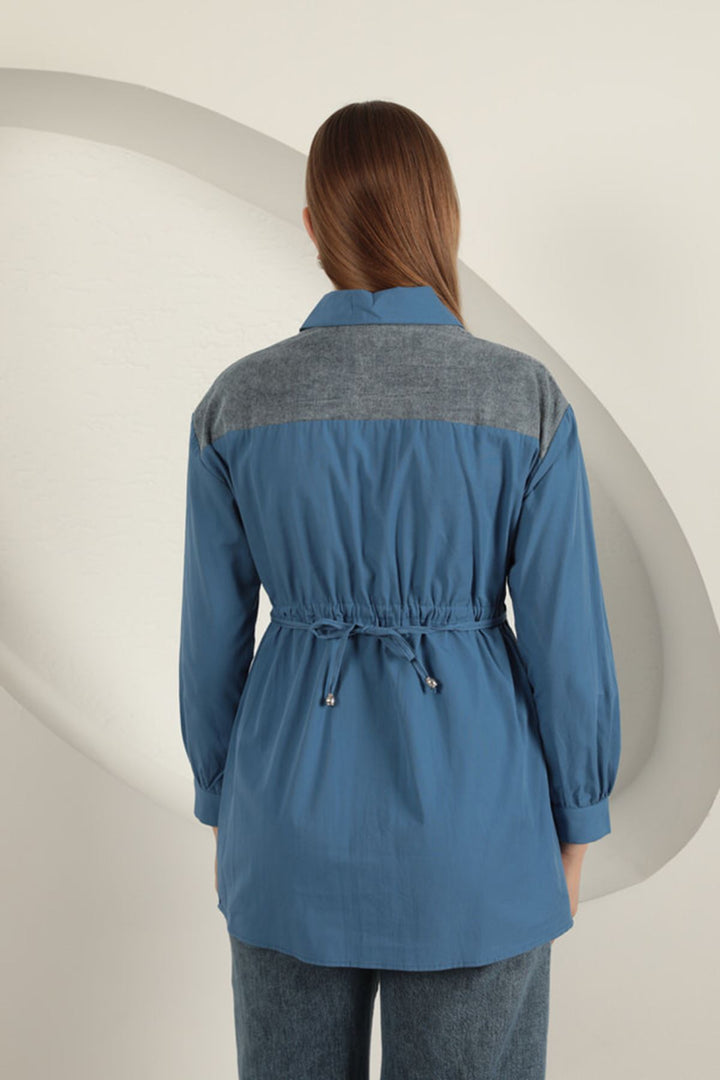 KKT Poplin Fabric Pearl Detailed Indigo Women's Shirt - Landshut