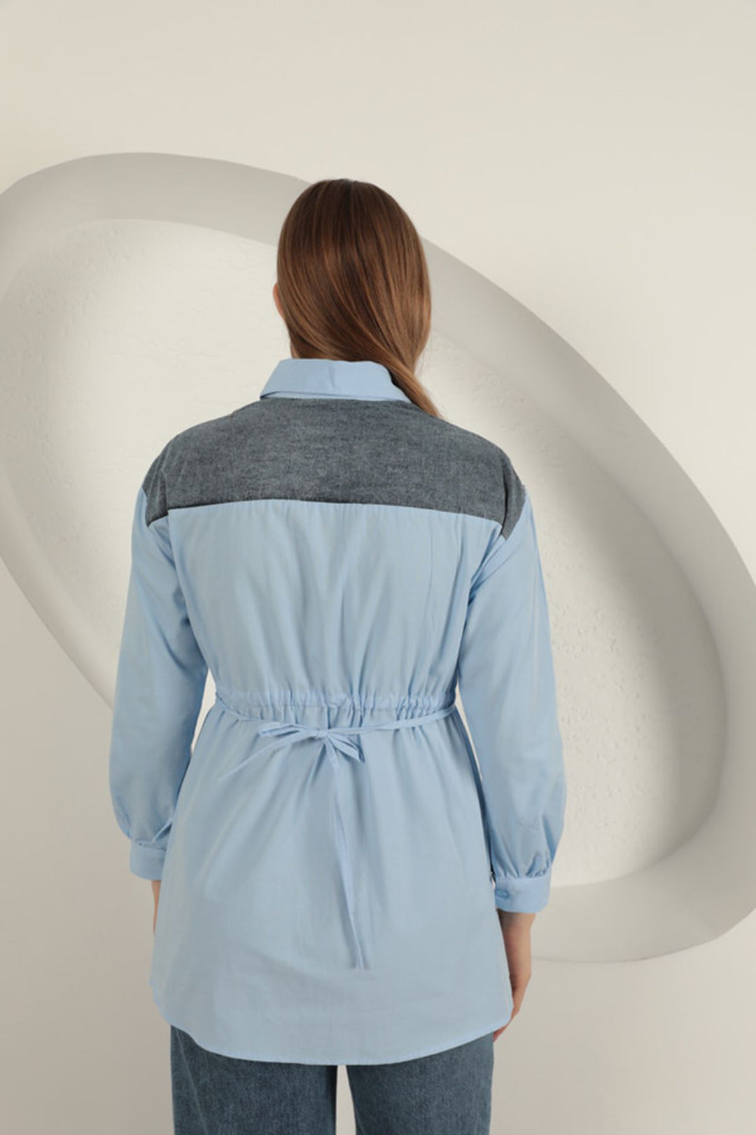 KKT Poplin Fabric Front Pearl Detailed Blue Women's Shirt - Dnipro