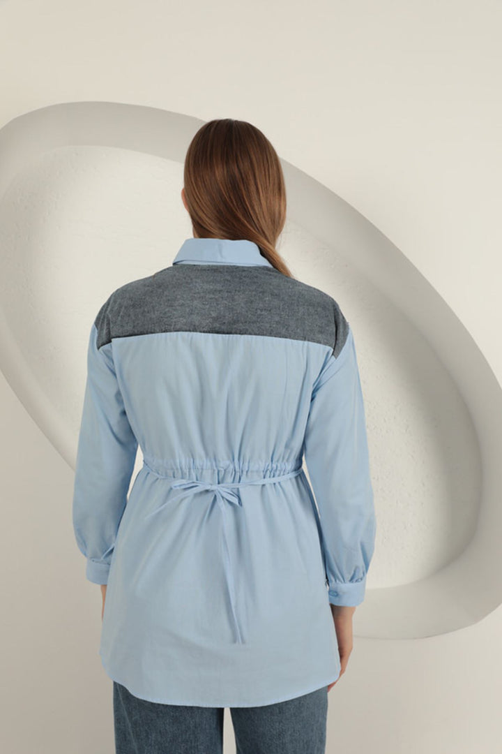 KKT Poplin Fabric Front Pearl Detailed Blue Women's Shirt - Dnipro