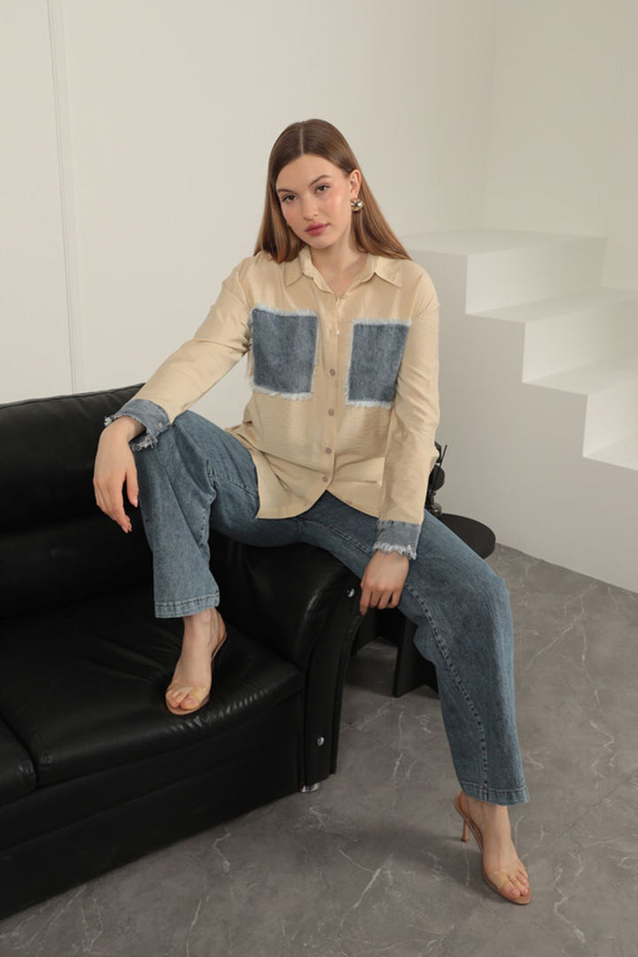 KKT Garnished Pocket Witty Beige Women's Suit - Svyetlahorsk