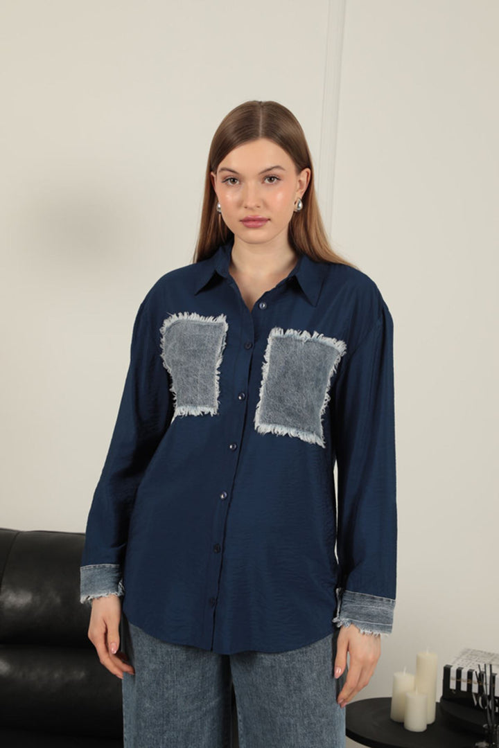 KKT Garnished Pocket Witty Navy Blue Women's Suit - Princeton