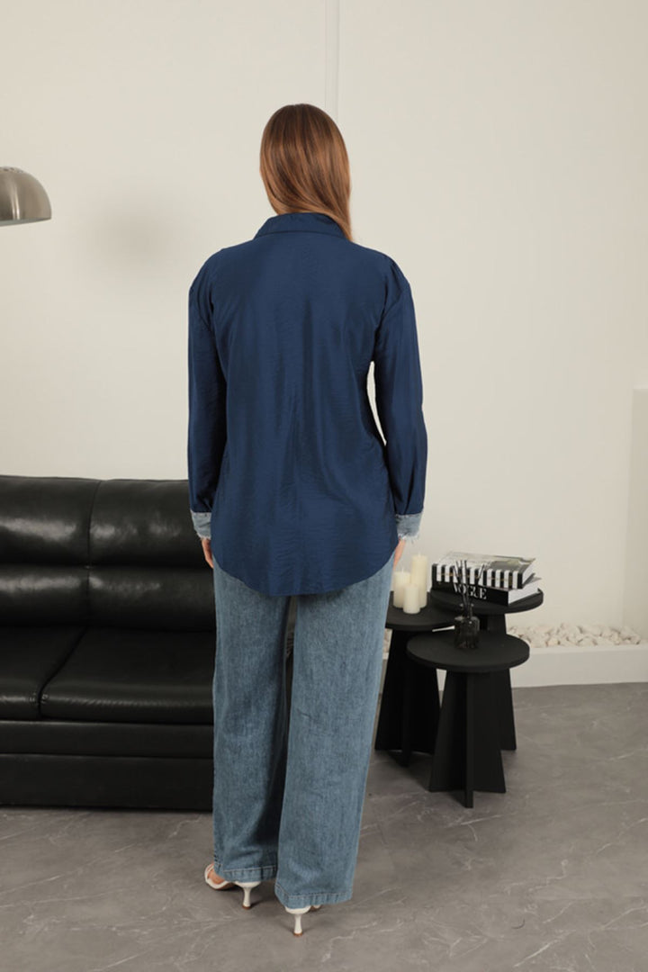 KKT Garnished Pocket Witty Navy Blue Women's Suit - Princeton