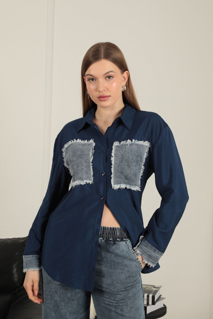KKT Garnished Pocket Witty Navy Blue Women's Suit - Princeton