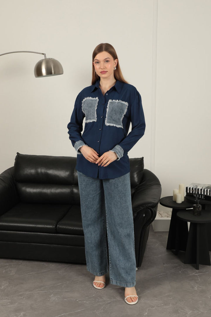 KKT Garnished Pocket Witty Navy Blue Women's Suit - Princeton