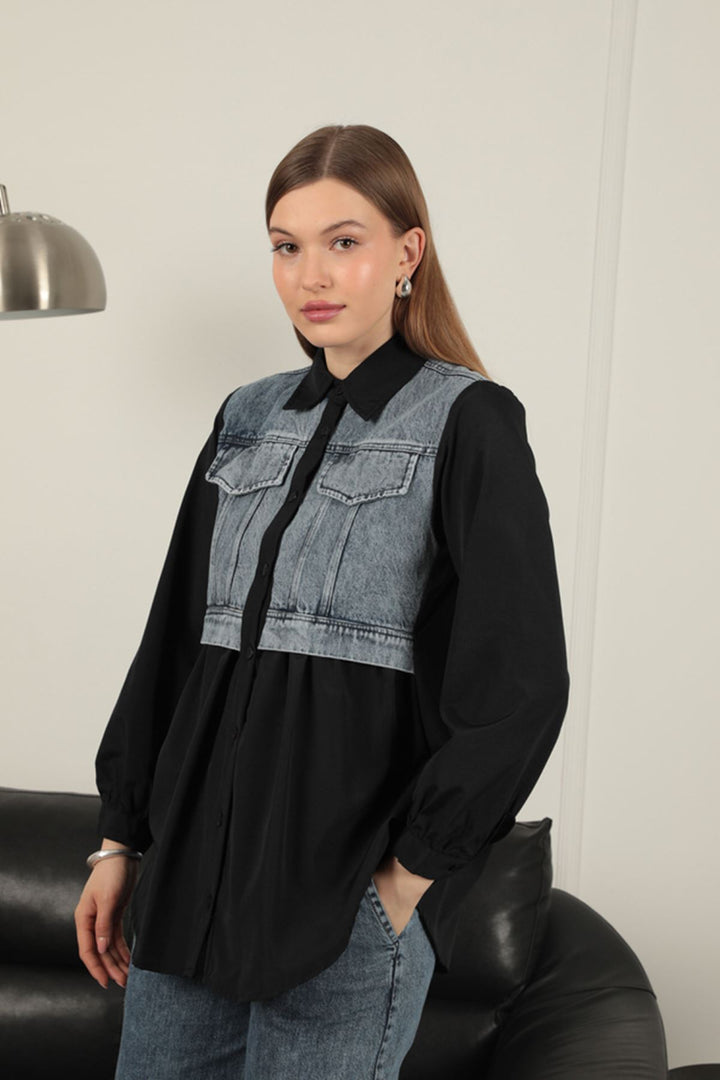 KKT Poplin Fabric Black Women's Shirt - Boston