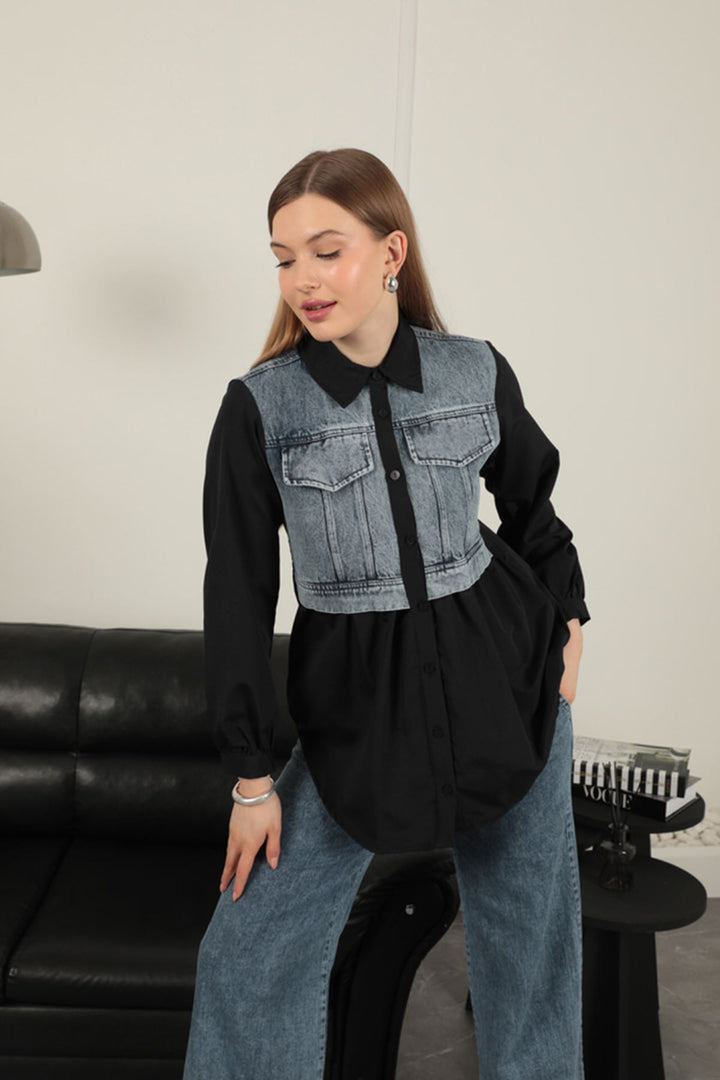 KKT Poplin Fabric Black Women's Shirt - Boston