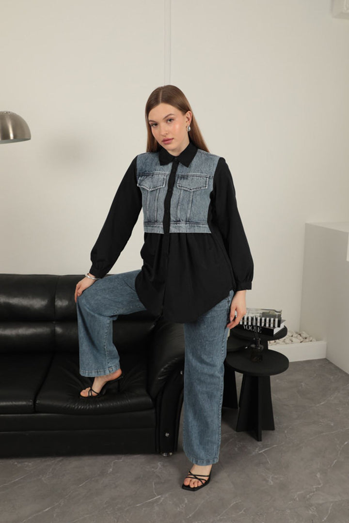 KKT Poplin Fabric Black Women's Shirt - Boston