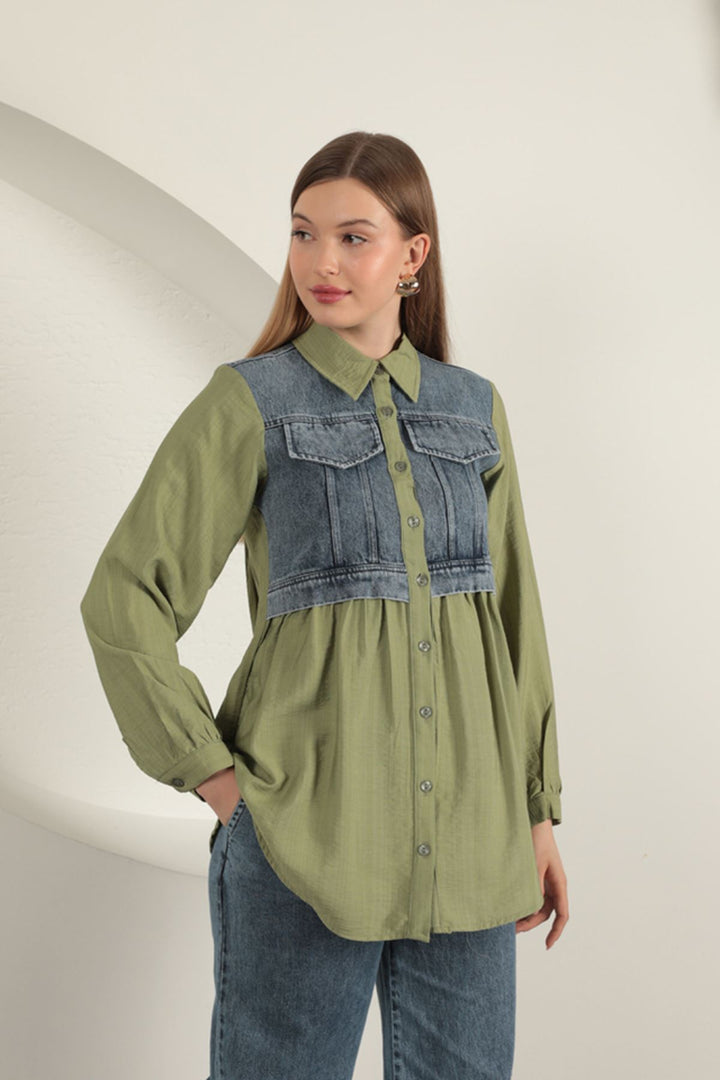 KKT Poplin Fabric Khaki Women's Shirt - Fafe