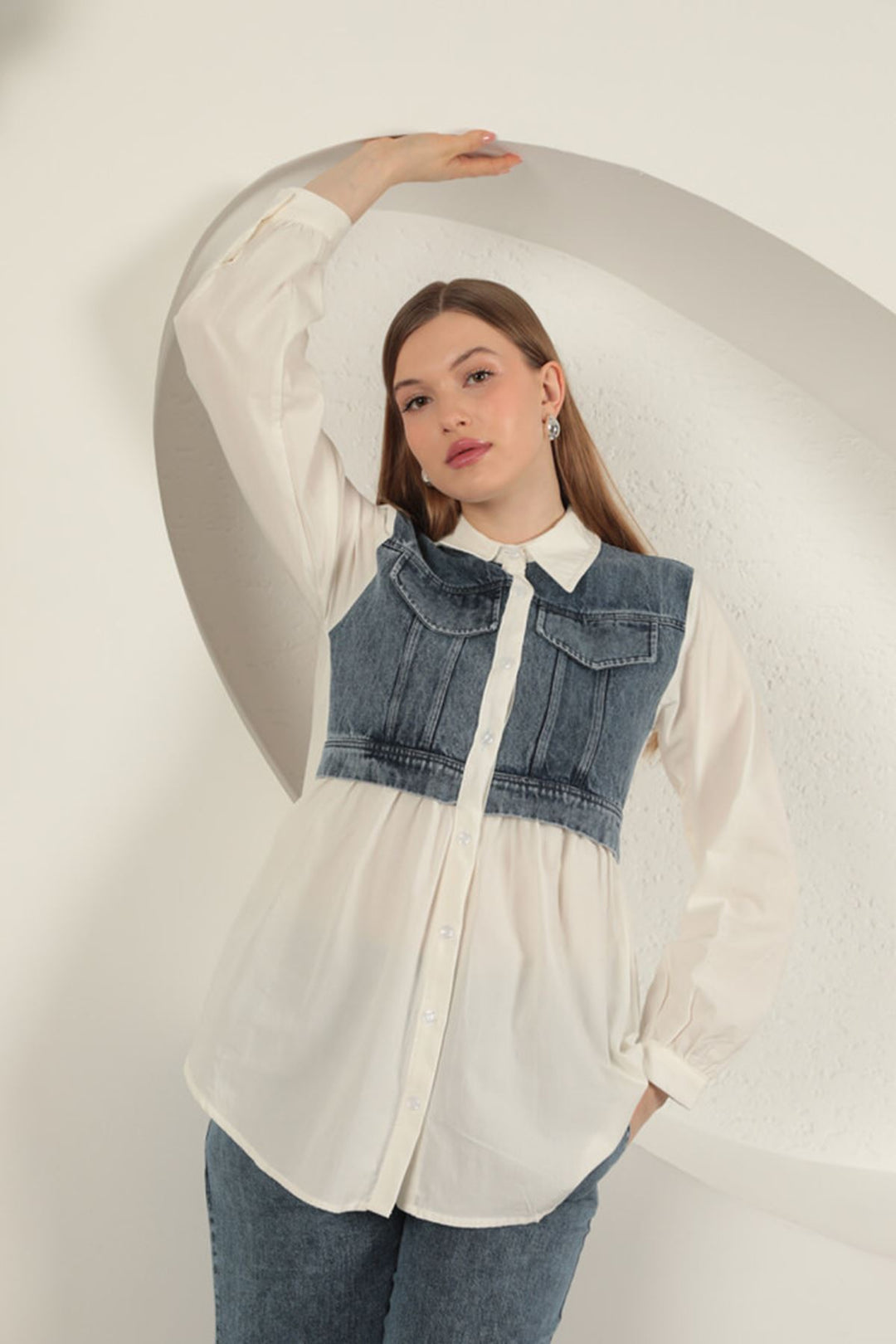 KKT Poplin Fabric Ecru Women's Shirt - Acatzingo