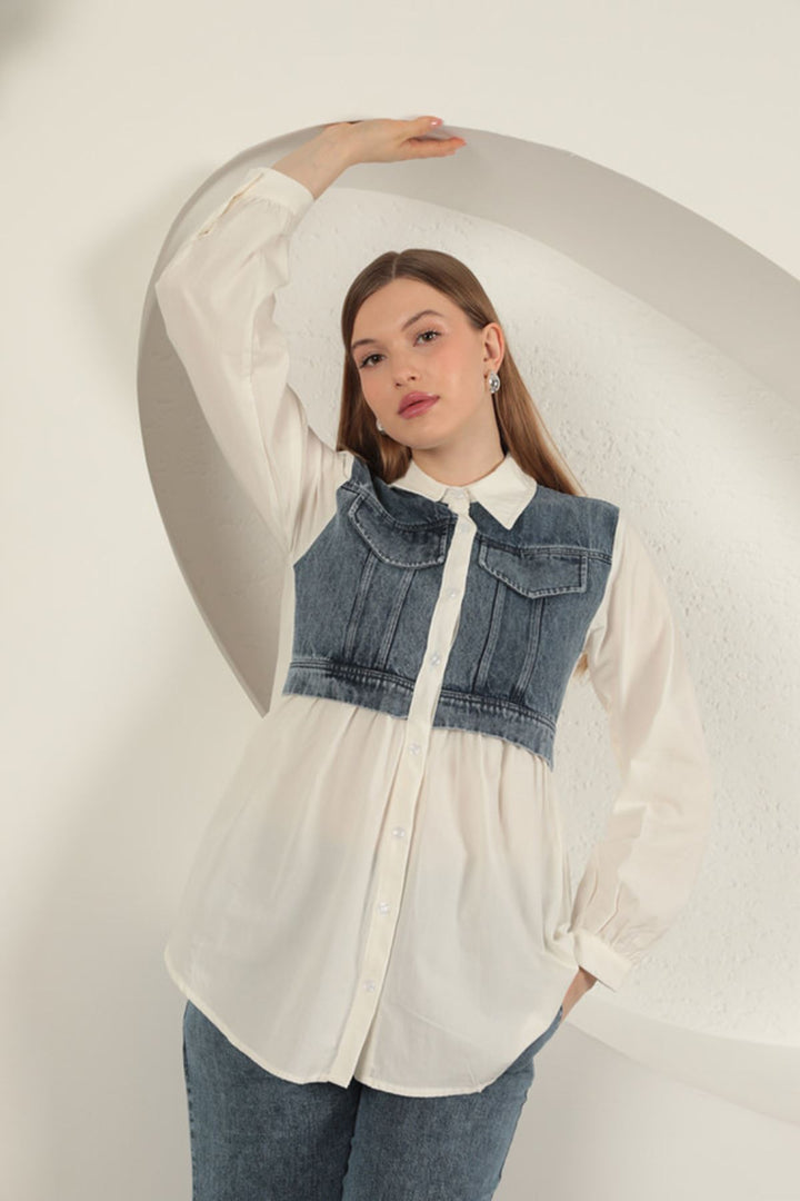 KKT Poplin Fabric Ecru Women's Shirt - Acatzingo