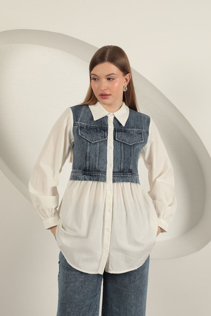 KKT Poplin Fabric Ecru Women's Shirt - Acatzingo