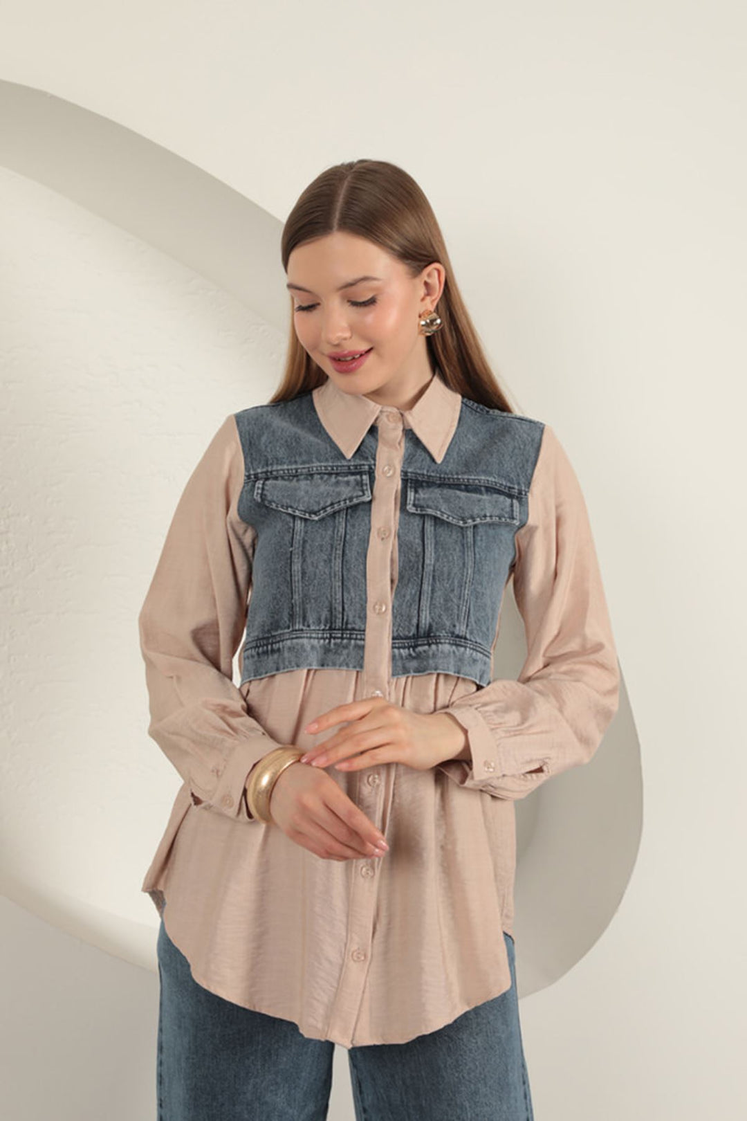 KKT Poplin Fabric Beige Women's Shirt - Northbrook