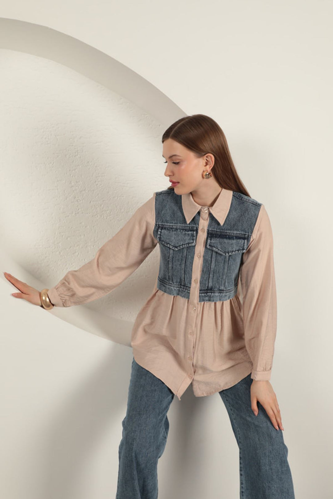 KKT Poplin Fabric Beige Women's Shirt - Northbrook