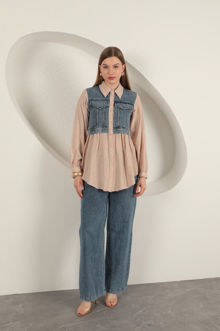 KKT Poplin Fabric Beige Women's Shirt - Northbrook