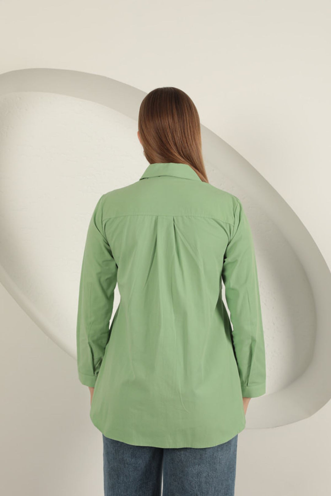 KKT Poplin Fabric Vest Detailed Pistachio Green Women's Shirt - Leeds