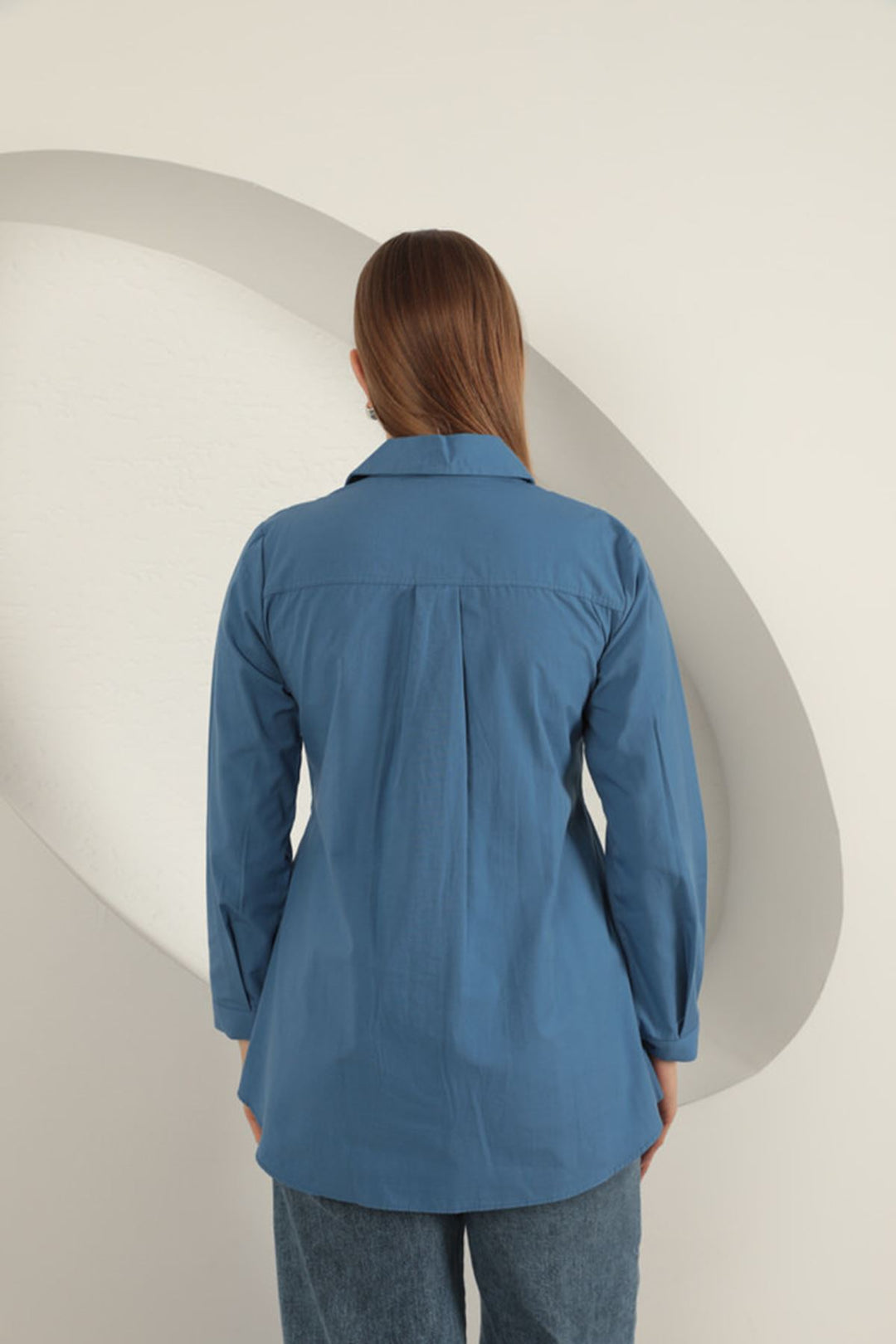 KKT Poplin Fabric Vest Detailed Indigo Women's Shirt - Huntsville