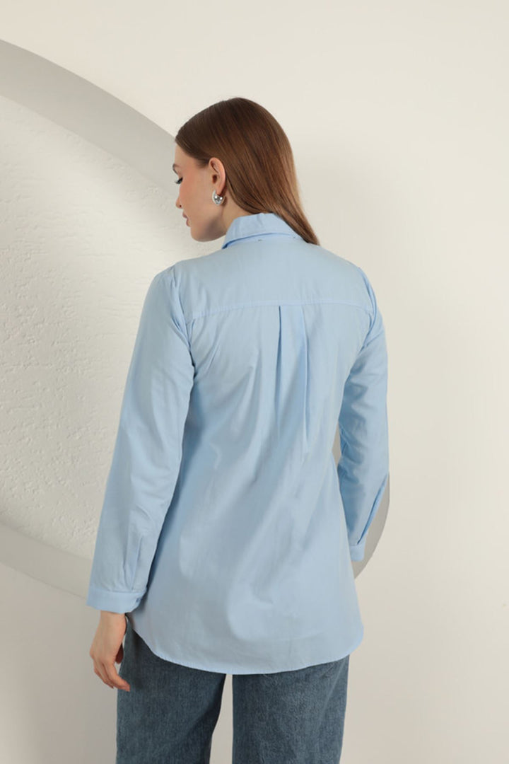 KKT Poplin Fabric Vest Detailed Blue Women's Shirt - Ioánnina