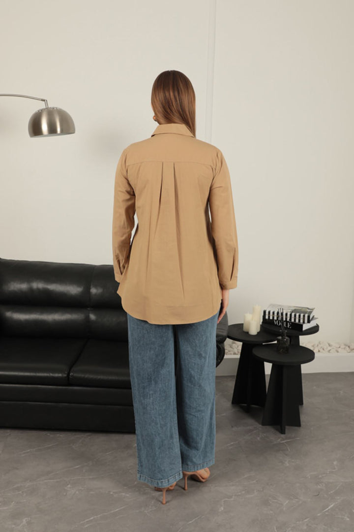 KKT Poplin Fabric Vest Detailed Tan Women's Shirt - Vaulx-en-Velin
