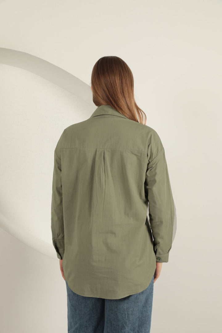 KKT Poplin Fabric Denim Garnish Khaki Women's Shirt - Klagenfurt
