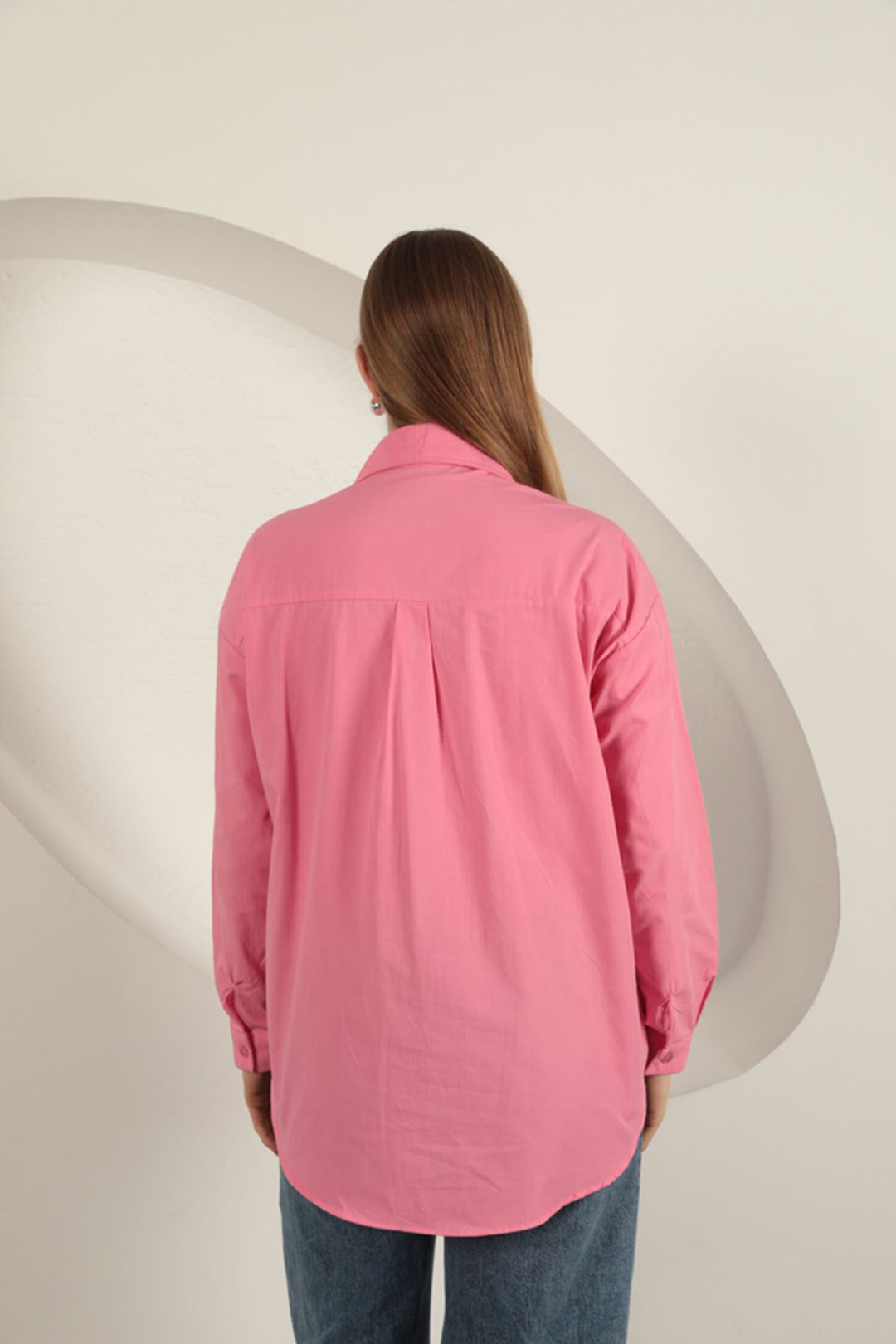 KKT Poplin Fabric Denim Garnish Pink Women's Shirt - Lenexa