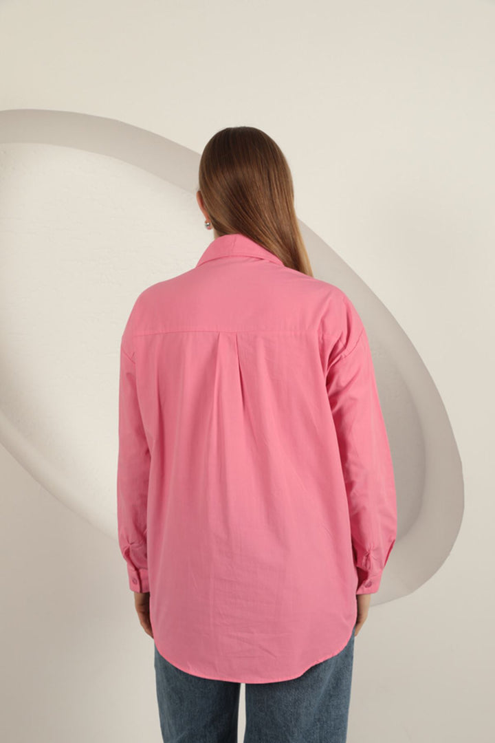 KKT Poplin Fabric Denim Garnish Pink Women's Shirt - Lenexa