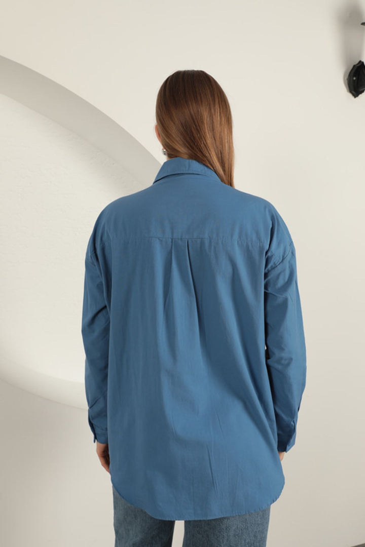 KKT Poplin Fabric Denim Garnish Indigo Women's Shirt - Charleston