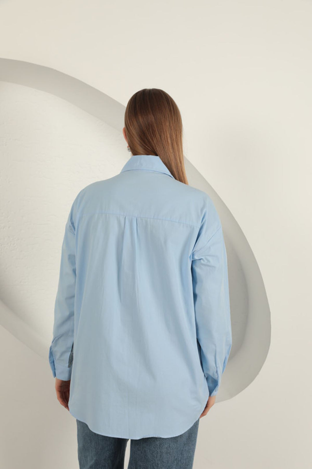 KKT Poplin Fabric Denim Garnished Blue Women's Shirt - Saarbrücken
