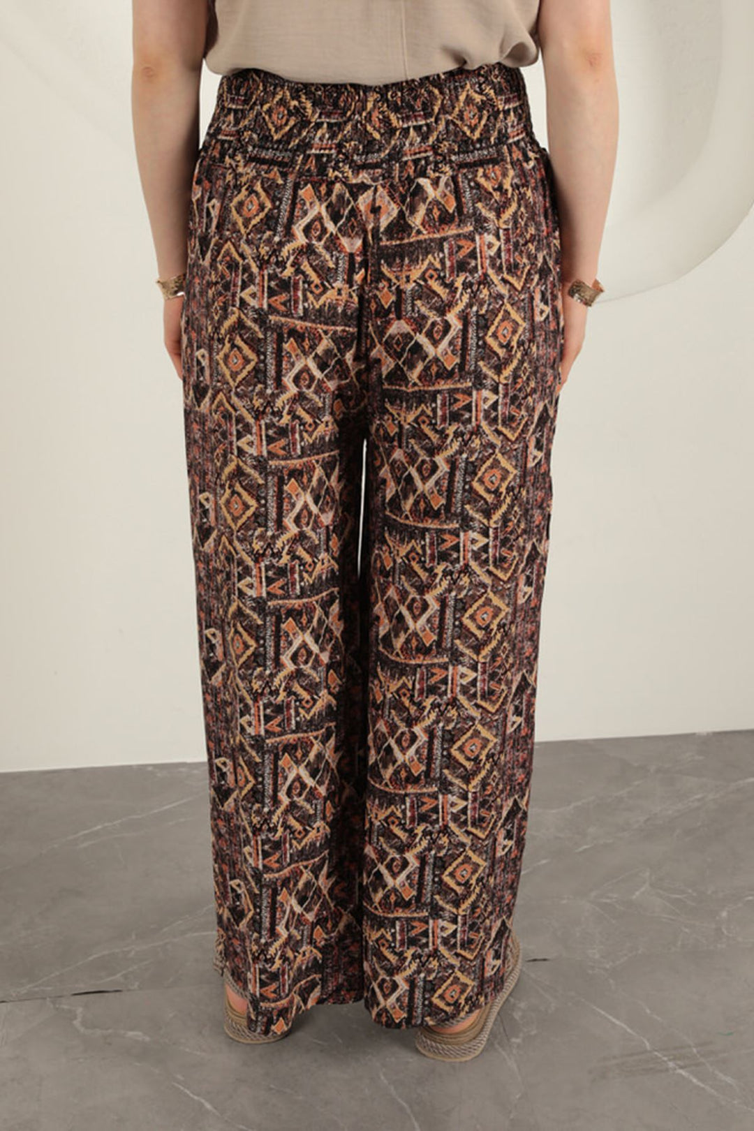 KKT Viscose Fabric Patterned Trousers-Beige - Aalst