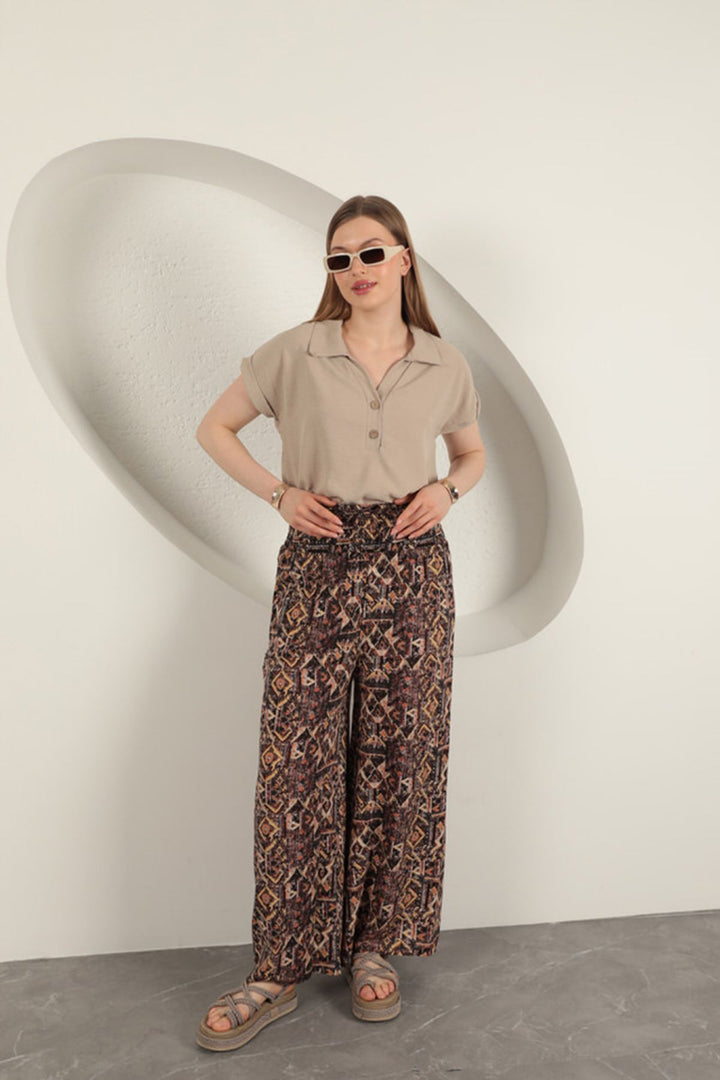 KKT Viscose Fabric Patterned Trousers-Beige - Aalst