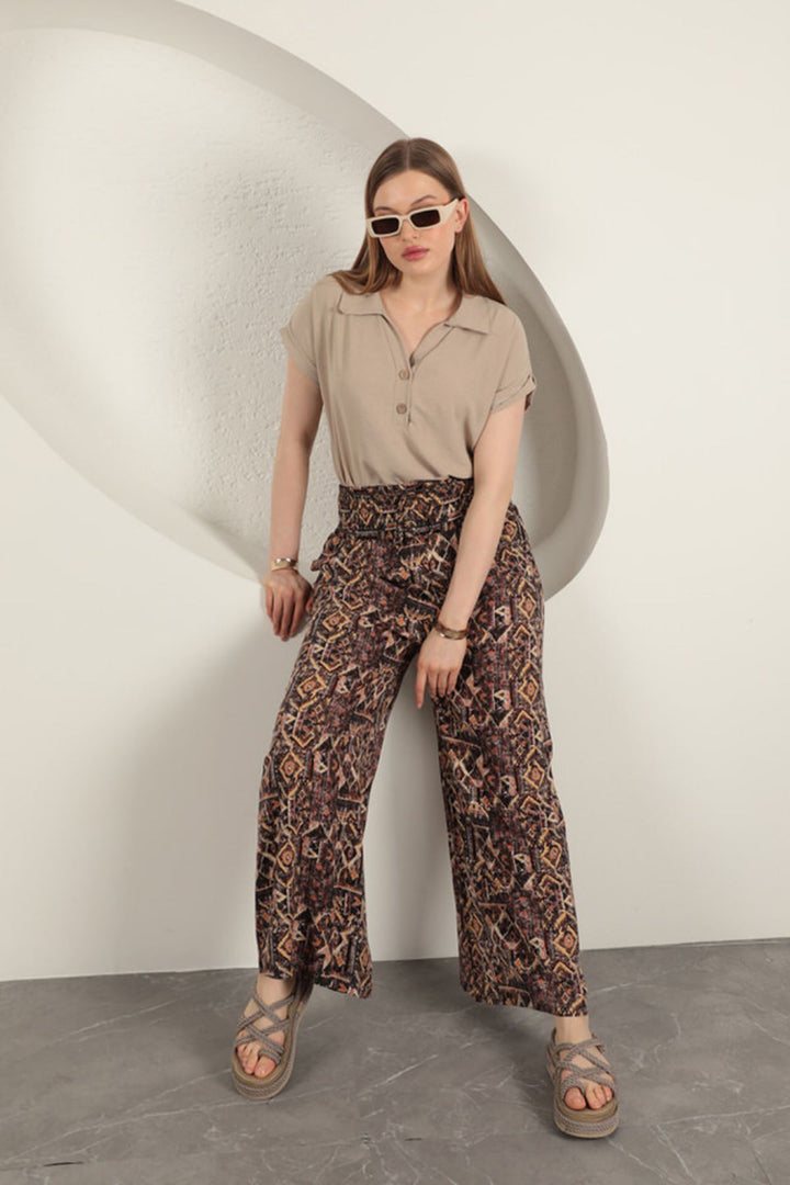 KKT Viscose Fabric Patterned Trousers-Beige - Aalst