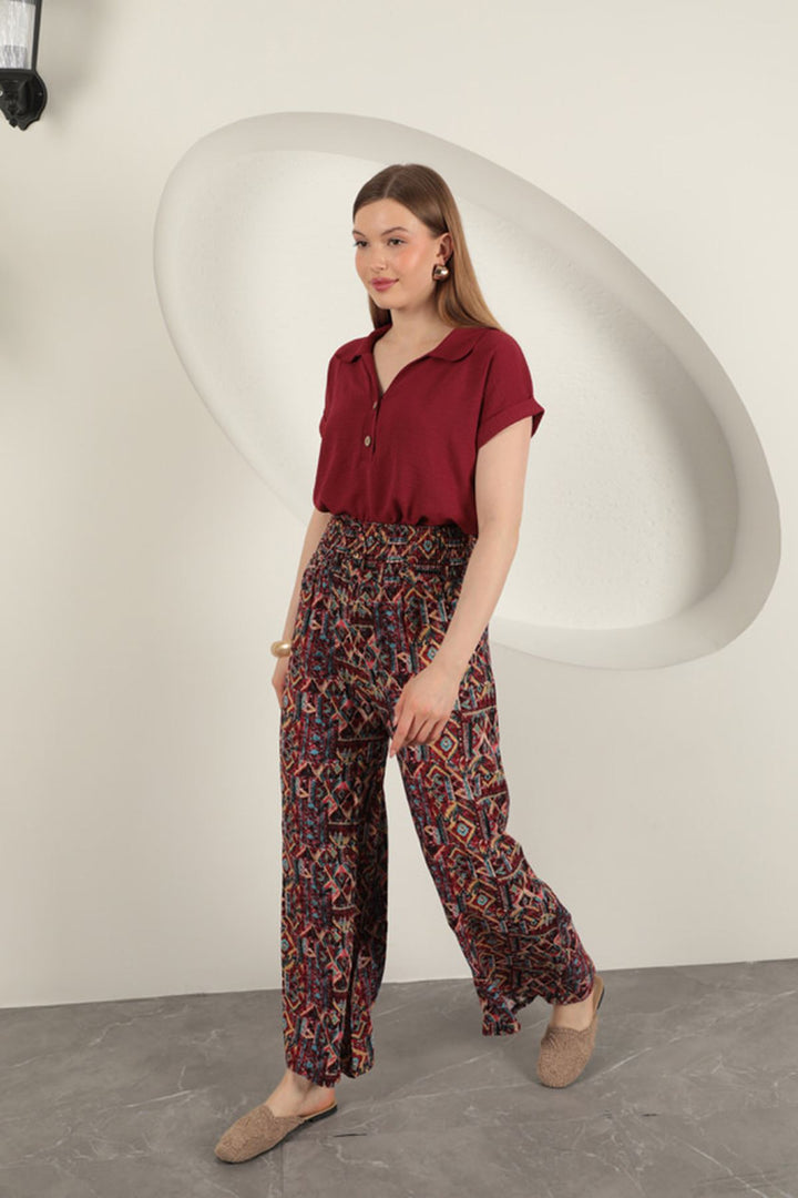 KKT Viscose Fabric Patterned Trousers-Red - Covington