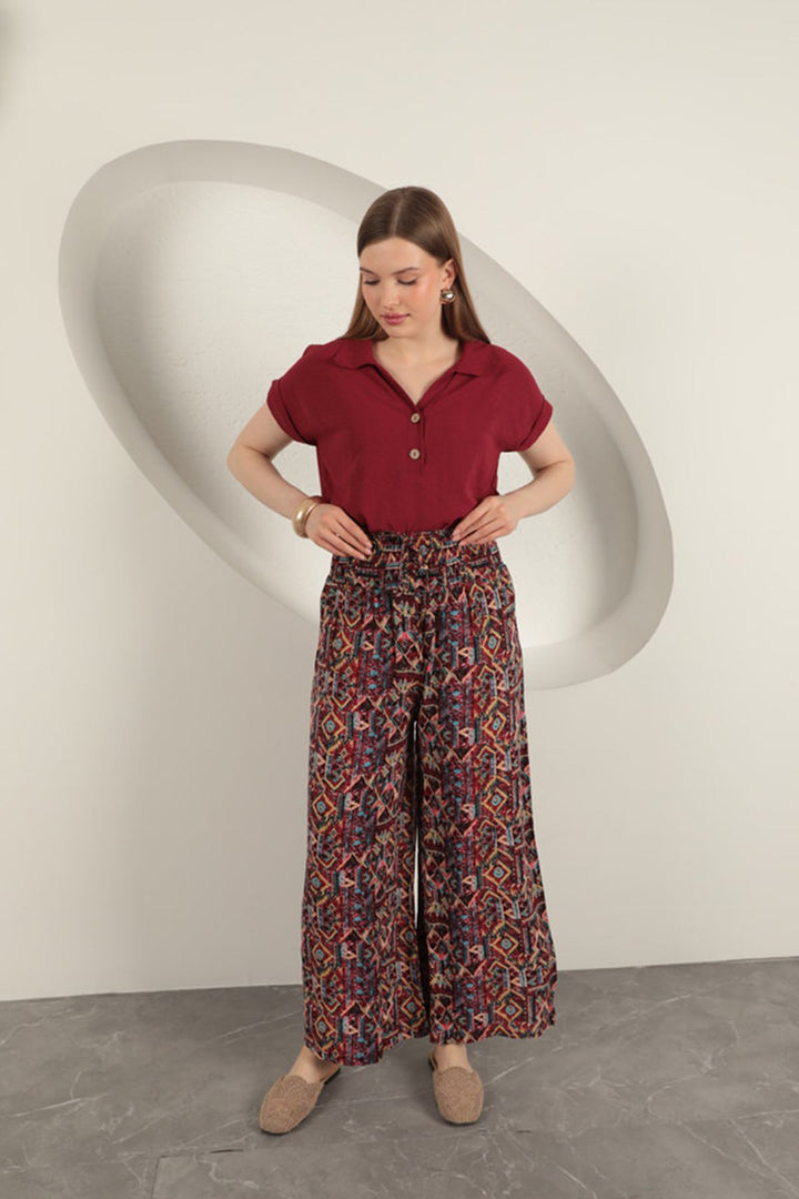 KKT Viscose Fabric Patterned Trousers-Red - Covington