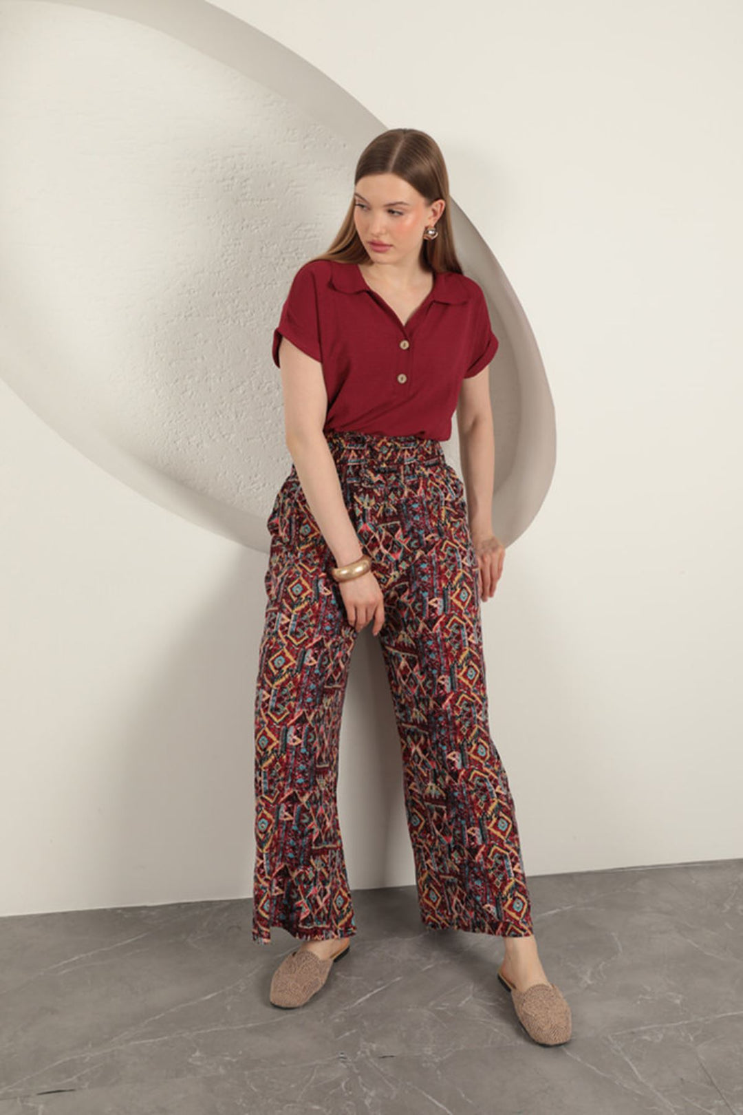 KKT Viscose Fabric Patterned Trousers-Red - Covington
