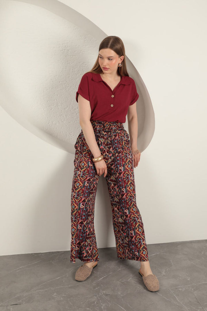 KKT Viscose Fabric Patterned Trousers-Red - Covington
