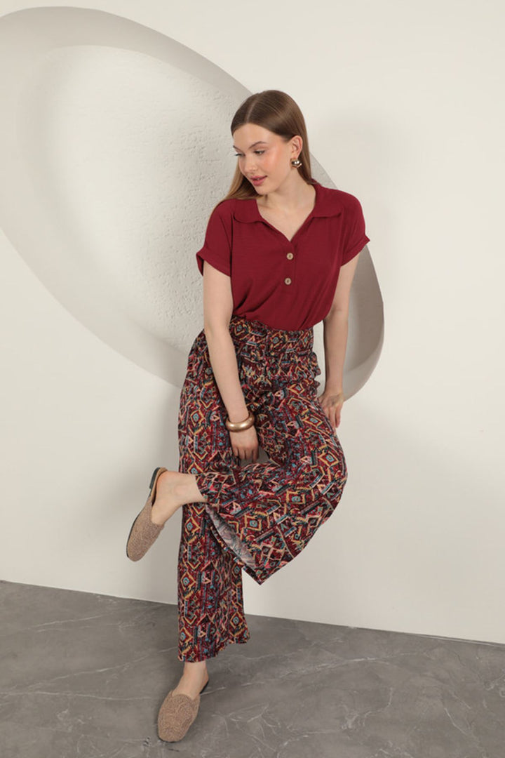 KKT Viscose Fabric Patterned Trousers-Red - Covington
