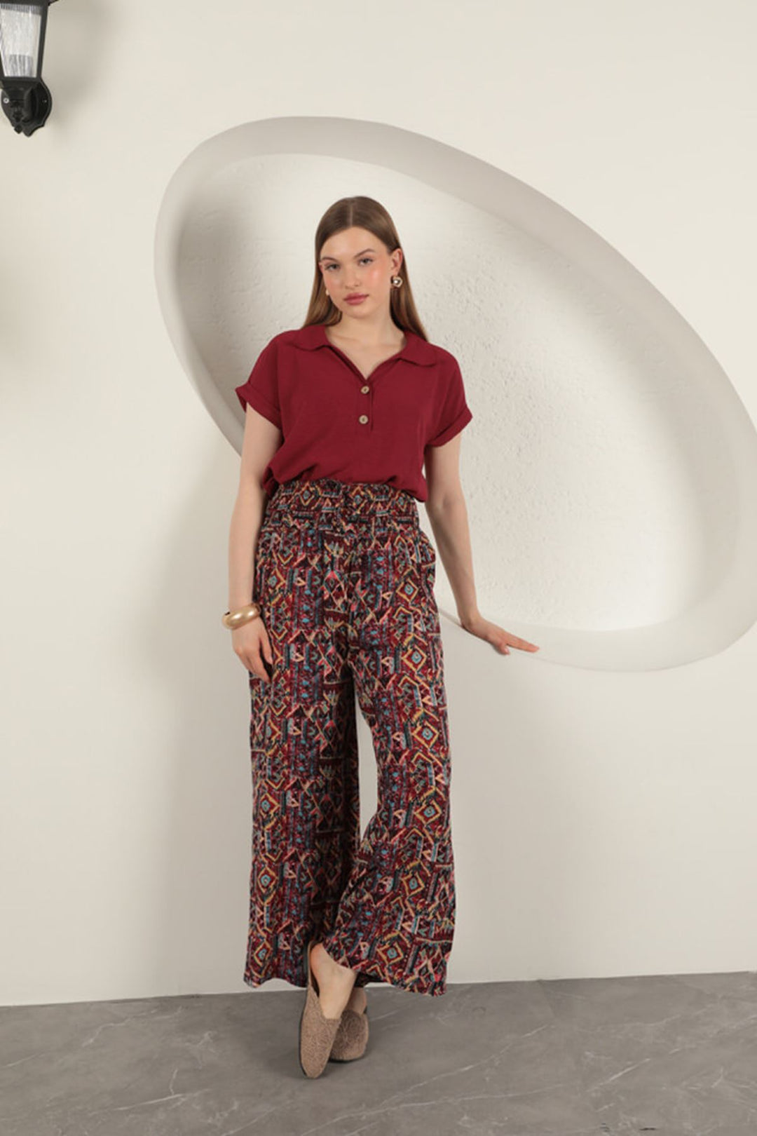 KKT Viscose Fabric Patterned Trousers-Red - Covington