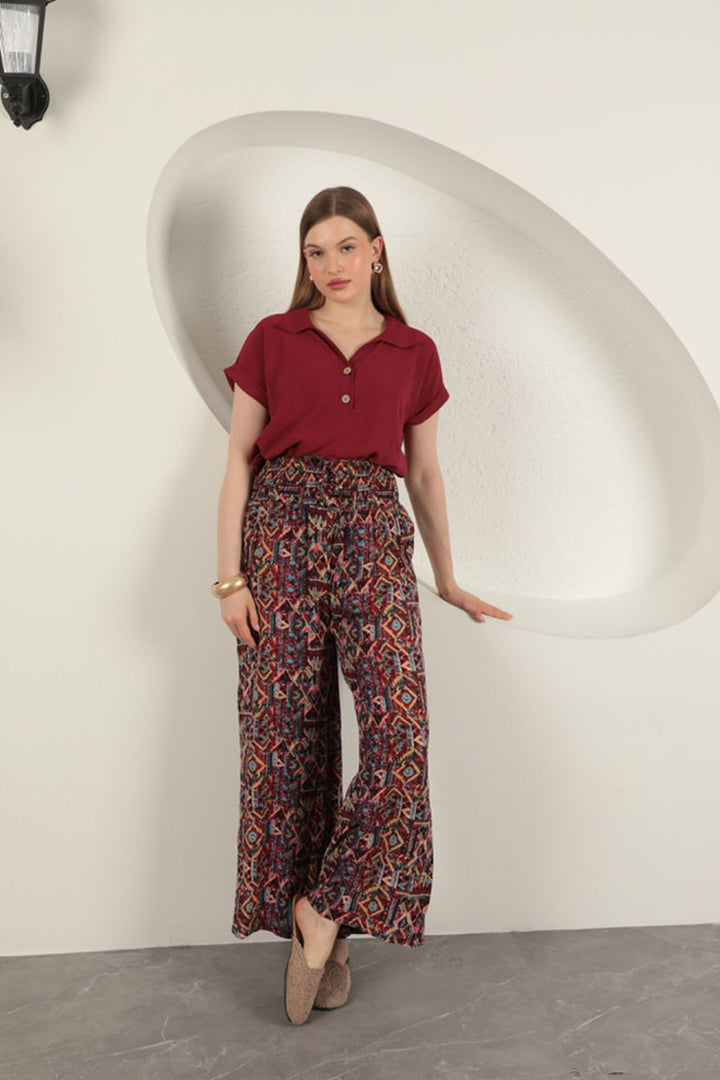 KKT Viscose Fabric Patterned Trousers-Red - Covington