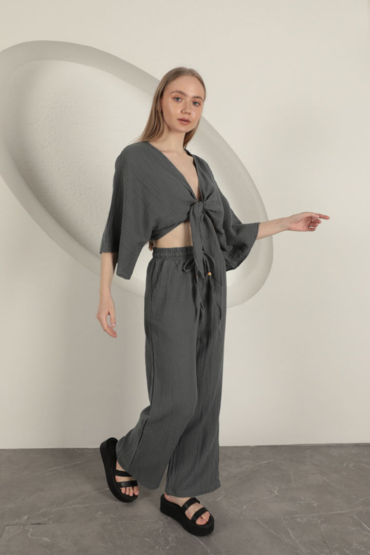 KKT Women's Wide Leg Trousers-Anthracite - Frankenthal