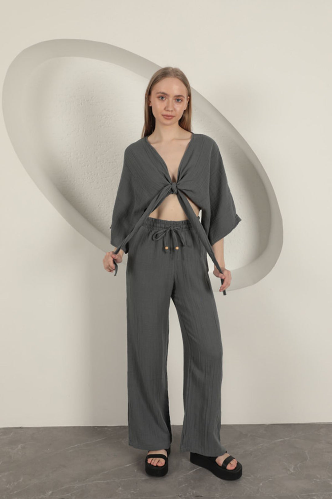 KKT Women's Wide Leg Trousers-Anthracite - Frankenthal