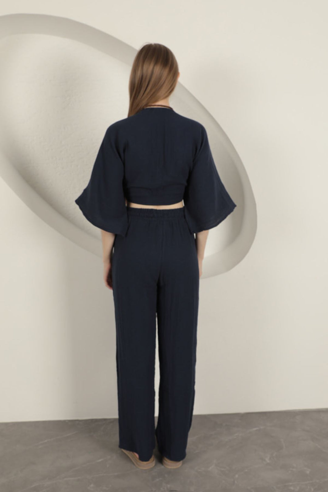 KKT Wide Leg Women's Trousers-Navy Blue - Craiova