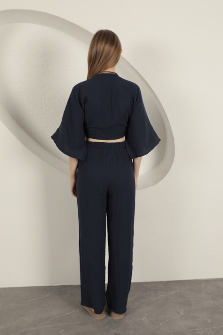 KKT Wide Leg Women's Trousers-Navy Blue - Craiova