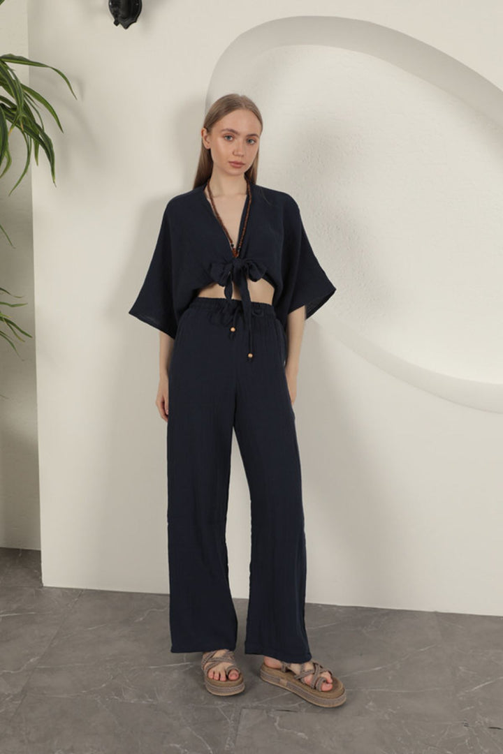 KKT Wide Leg Women's Trousers-Navy Blue - Craiova