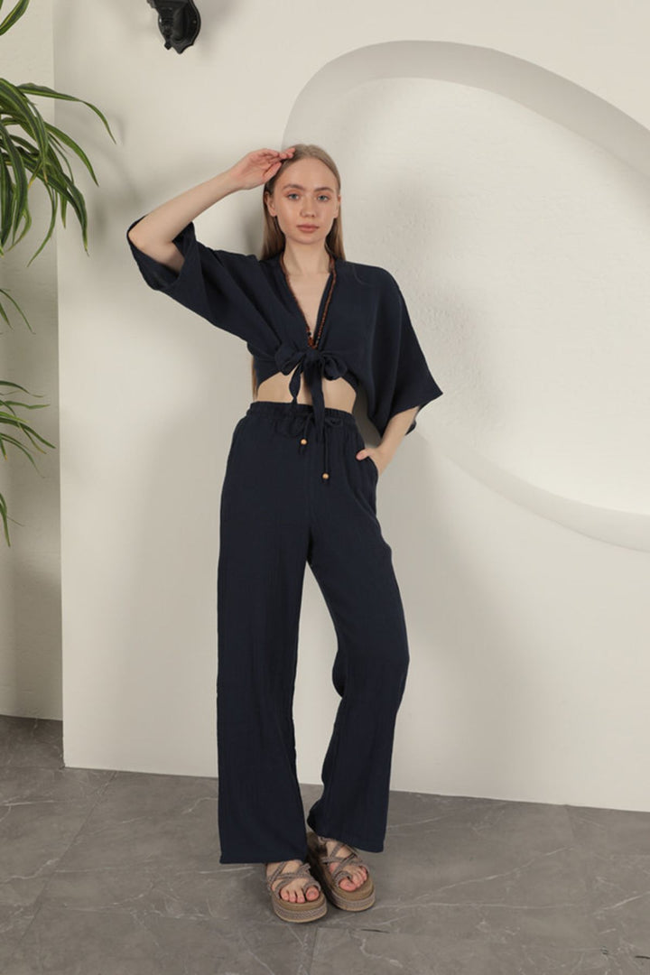 KKT Wide Leg Women's Trousers-Navy Blue - Craiova