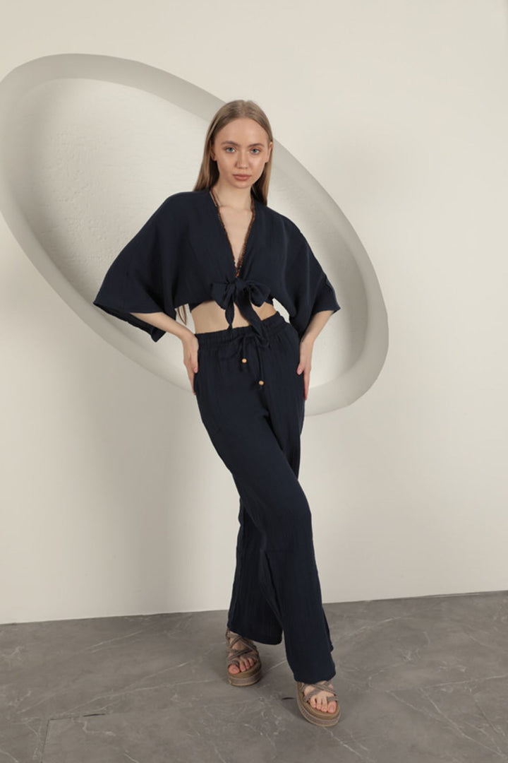 KKT Wide Leg Women's Trousers-Navy Blue - Craiova