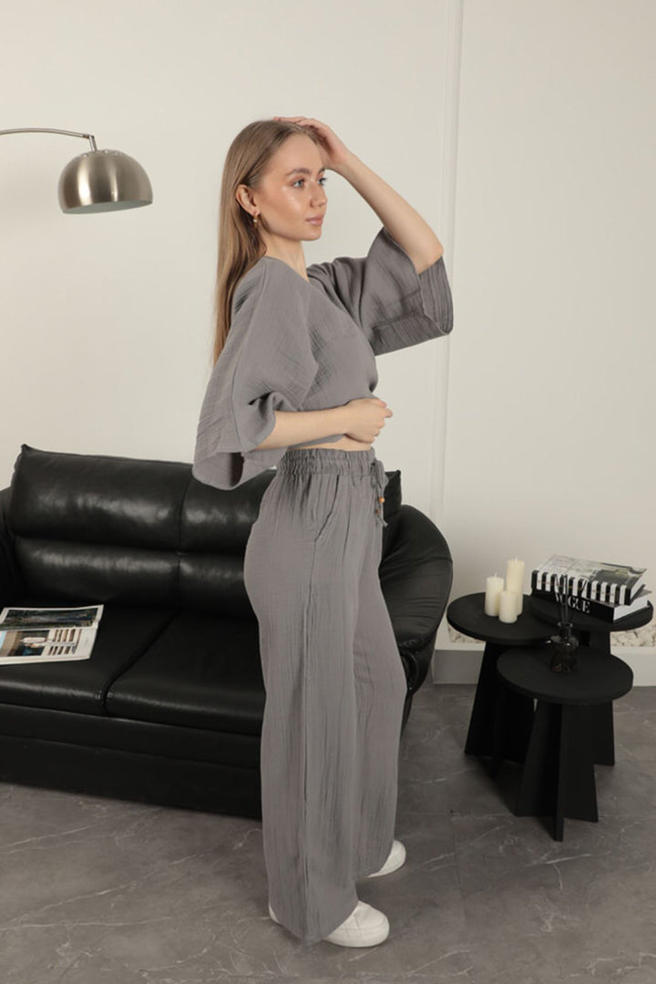 KKT Wide Leg Women's Trousers-Grey - Giugliano in Campania