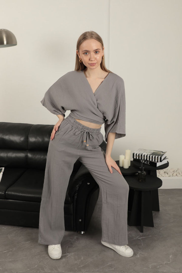 KKT Wide Leg Women's Trousers-Grey - Giugliano in Campania