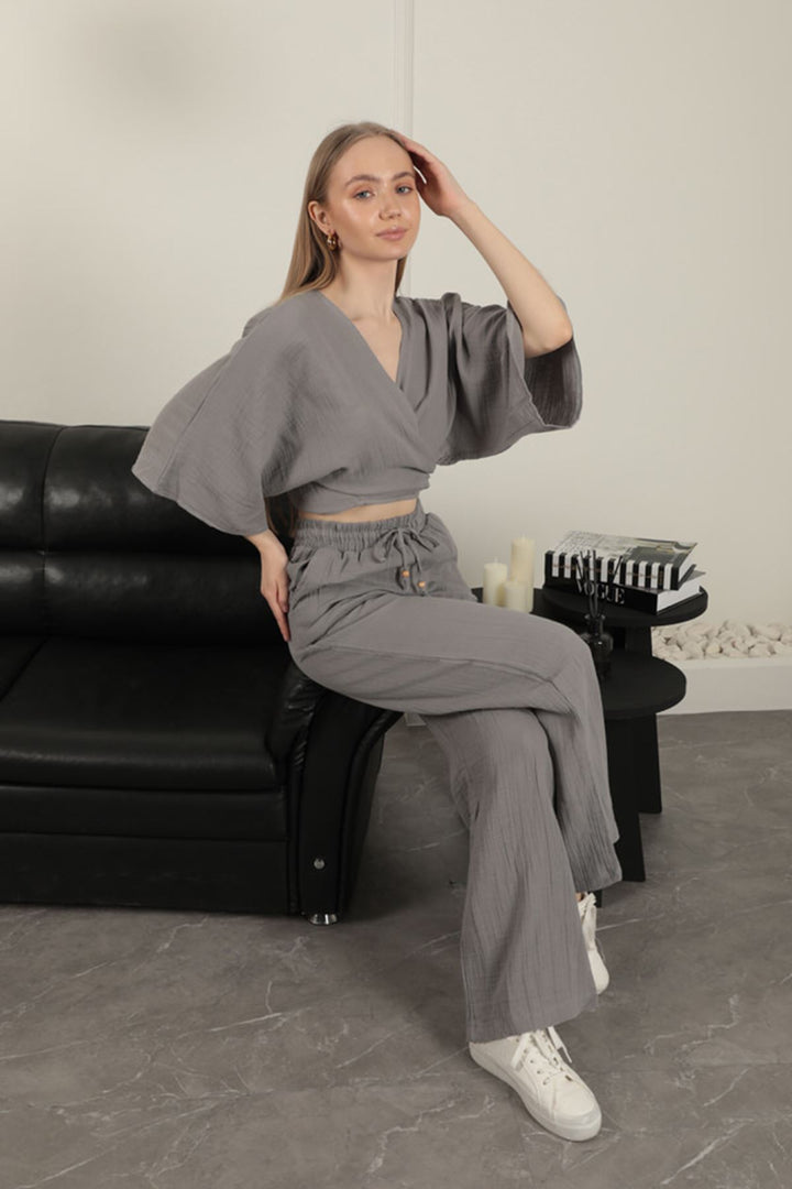 KKT Wide Leg Women's Trousers-Grey - Giugliano in Campania